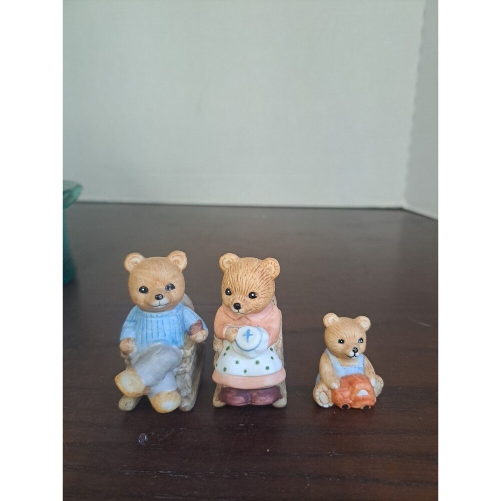 Set Of 3 Homco Mini Porcelain Figurines Mom,Dad In Rocking Chairs Boy Playing